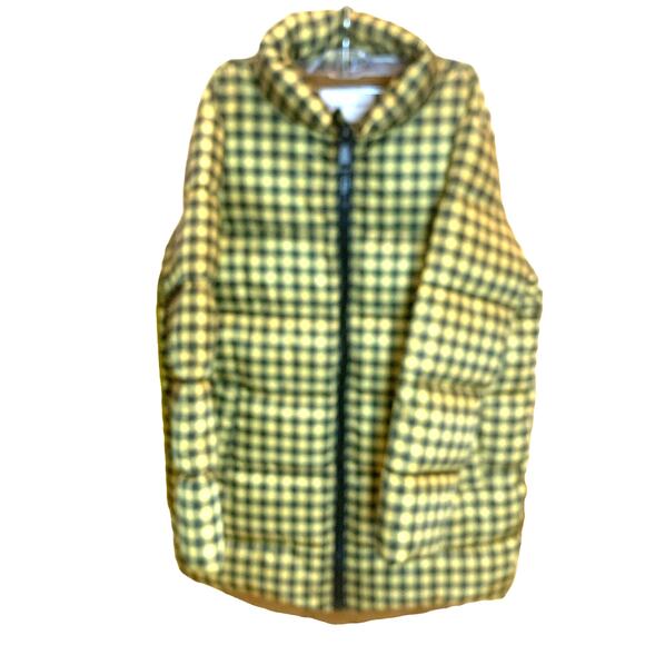 Rebecca Minkoff Puffer Jacket Coat Large Khski Black Tan Gingham Preppy NWOT - Picture 1 of 12
